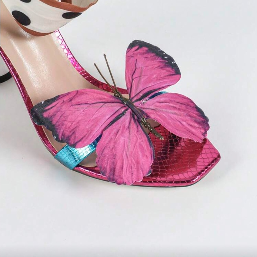 Pink Butterfly Ankle Strap Heels - Picture 4 of 5